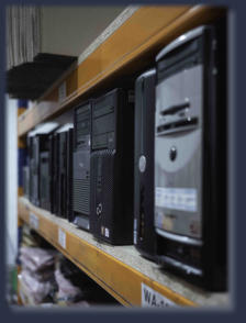 Organised shelves of replacement electronic parts for component sourcing